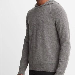 Vince Merino Wool Knit Hoodie Sweater Gray Fine Knit Popover